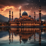 Beautiful view of a mosque with a dome and minaret, symbolizing Islamic architecture