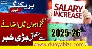 federal government employees ke liye 2025 ke revised pay scale ka table. Table mein basic pay, 10% Adhoc Relief Allowance, 30% Disparity Reduction Allowance aur total salary increase mukhtalif stages (Initial se 30th stage tak) ke liye dikhaya gaya hai."