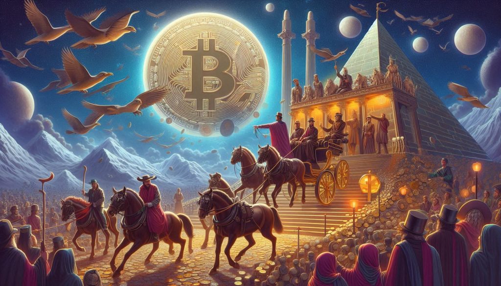 Bitcoin digital currency symbol on futuristic blockchain background