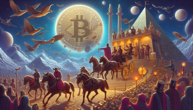 Bitcoin digital currency symbol on futuristic blockchain background
